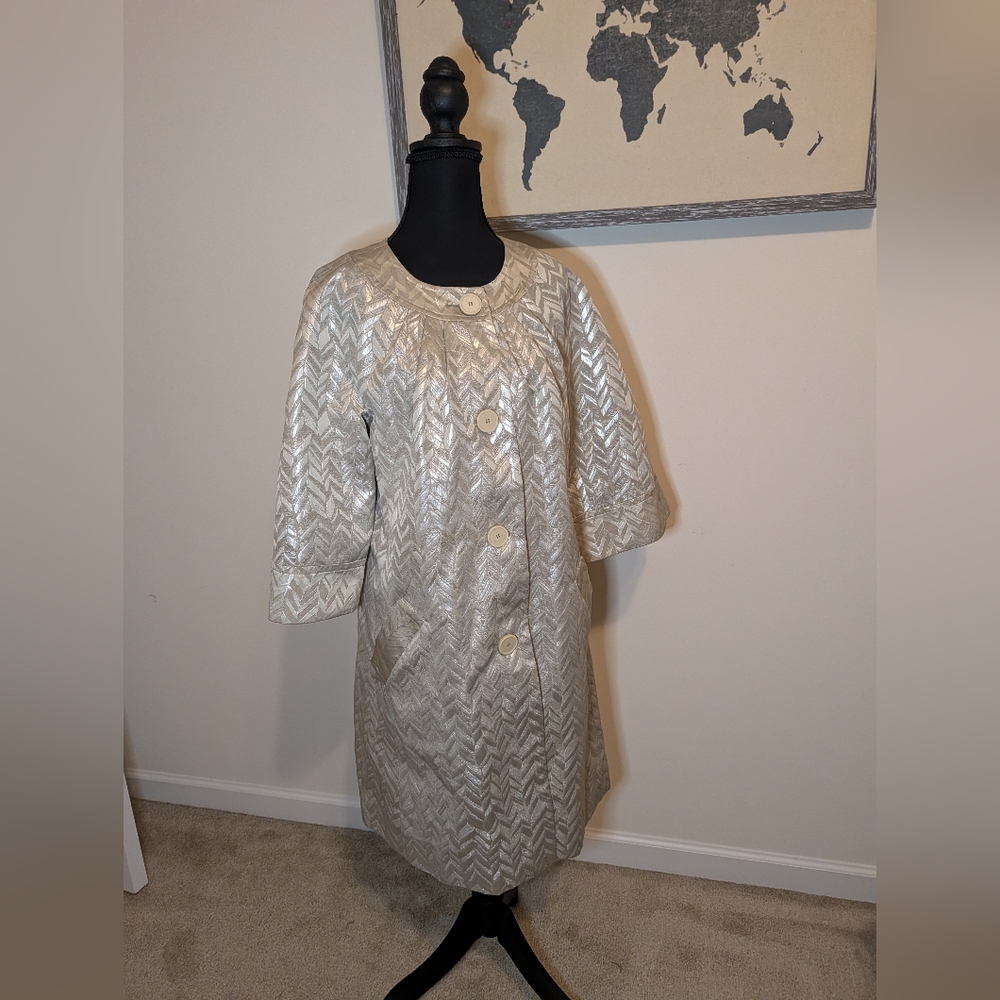 Trina Turk Cream Chevron Buttoned Jacket